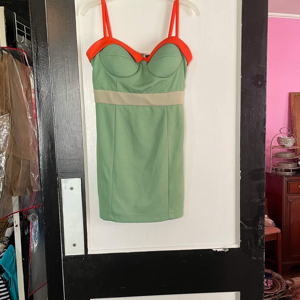Green and orange fitted dress